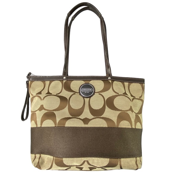 Coach Handbags - COACH signature tan & brown tote bag purse